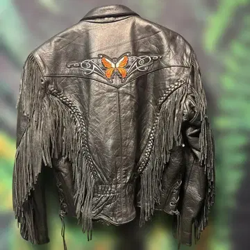 강렬한 프린지 가죽 라이더 자켓 나비 자수 웨스턴 구제 의류