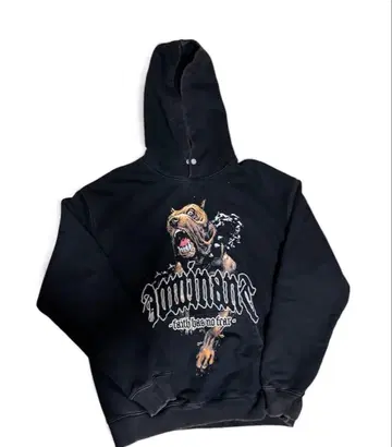 블랙 강아지 그래픽 후드티