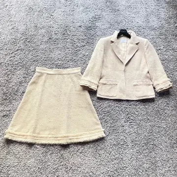 FOXEY 40 베이지 트위드 스커트 수트 셋업