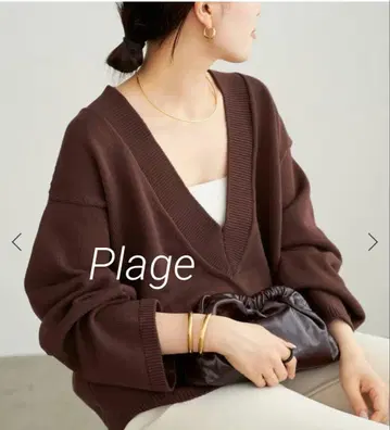 plage 플라주 V넥 니트 코튼 베이크루즈