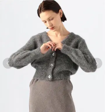BACCA 알파카 라메 믹스 세일러 카라 V넥 가디건