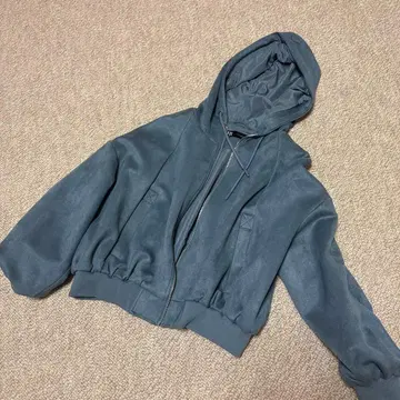 ZARA 자라 페이크 무스탕 후드티 집업 스웨이드 블루 계열 M