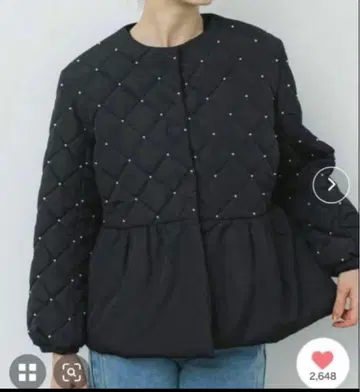 [ M 사이즈 ] coca 펄 퀼팅 페플럼 자켓 블랙