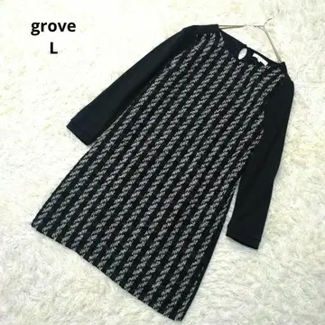 grove 그로브 긴팔 원피스 이소재 도킹 월드 화이트 블랙 L