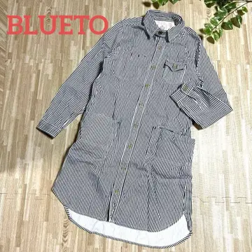 [ 컨디션 최상 ] BLUETO 블루 스트라이프 셔츠 원피스 긴팔 히코리