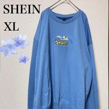 쉬인 맨투맨 트레이닝복 블루 [XL] 자수 오버 사이즈