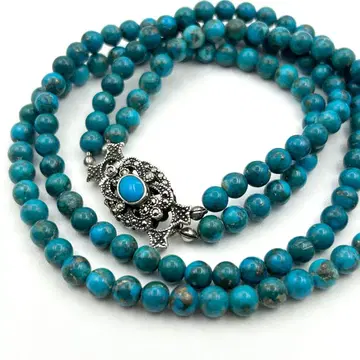 터콰이즈 터키석 6mm SILVER925 2줄 목걸이 청석