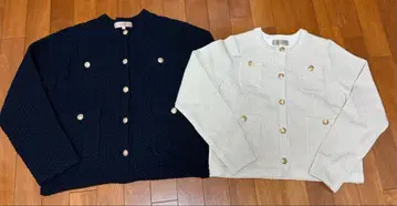 저스길리티 패턴 니트 자켓 네이비 키라키라 니트 자켓 오프화이트 S