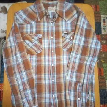 Wrangler 긴팔 플란넬 셔츠 브라운/파랑 체크 스냅 버튼 사용