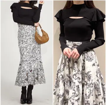 스나이델 데콜테 오픈 프릴 니트 블랙