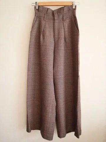 마이 스트라다 하이웨스트 체크 와이드 팬츠