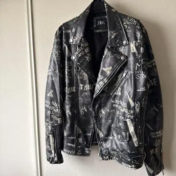 ZARA 자라 그래프티 가죽 더블 라이더 자켓 M 사이즈