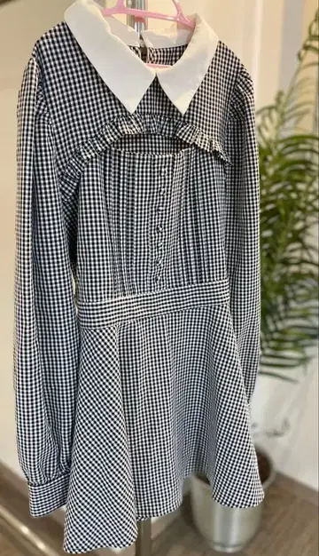 pium 피움 체크 무늬 튜닉 기장 상의 긴팔