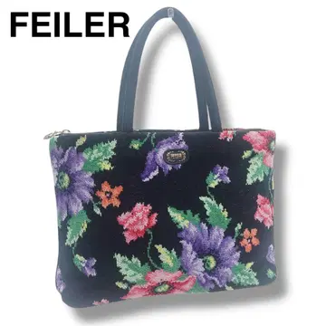 새상품급 FEILER 페이러 캔버스 꽃무늬 자수 토트백 블랙