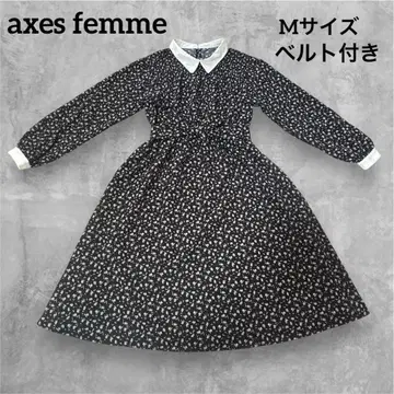 axes femme 엑시즈팜 카라 부착 미니 꽃무늬 원피스 벨트 블랙 M