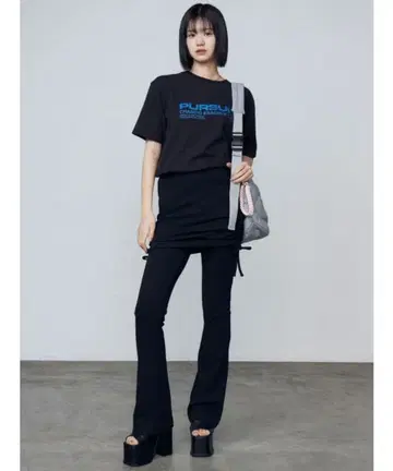 EMODA 레이어 스커트 핏 플레어 팬츠 블랙 에모다 세트 판매