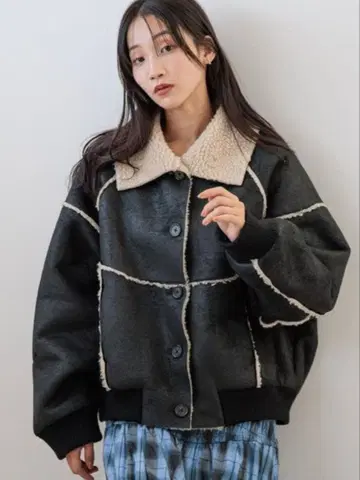 LOWRYS FARM 무스탕 보아 블루종 블랙