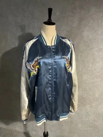 레어 XXXL 자수 스카잔 일본 지도 독수리 네이비 오버 사이즈