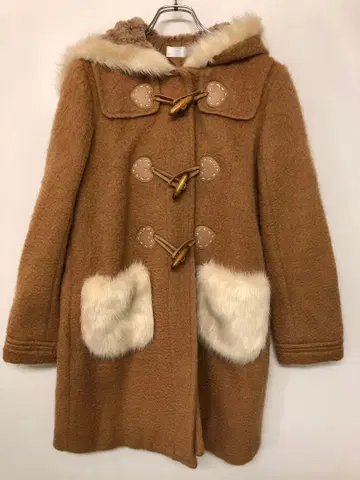 Secret Honey 구제 의류 인조 모피 트리밍 후드 더플 코트