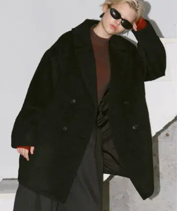 Happy John 롱 코트 P 코트 블랙 아우터