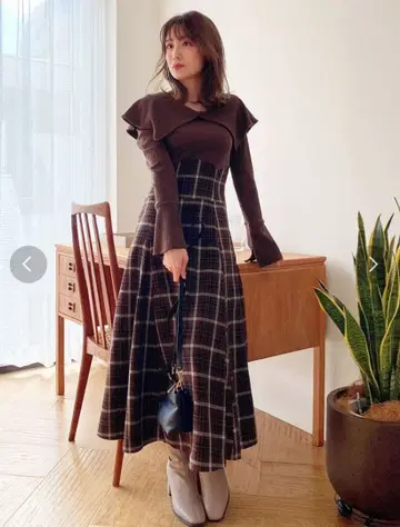 dazzlin 빅 컬러 체크 코르셋 원피스