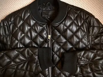미사용 고급 가죽 퀼팅 봄버 자켓 블랙 다운 2XL 사이즈