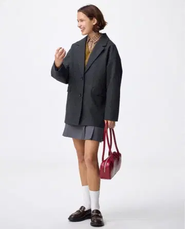 GU 코지 멜톤 하프 코트 다크 그레이 L 사이즈