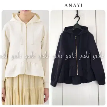 ANAYI 더블 저지 후드티 38 네이비