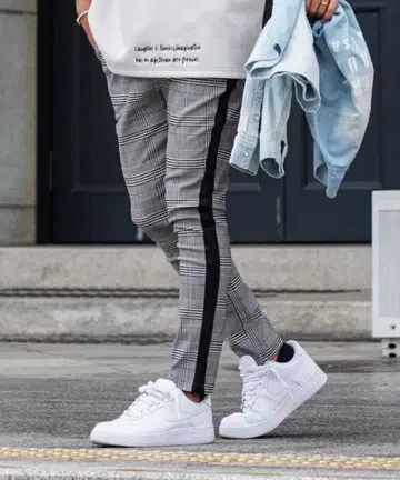 그레이 체크 스키니 팬츠