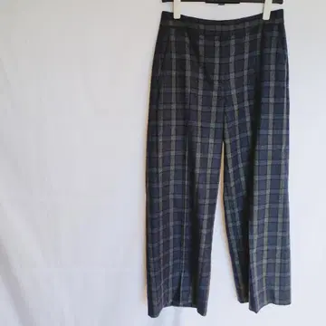 띠어리 루스 네이비 그레이 체크 무늬 와이드 팬츠 사이즈 38