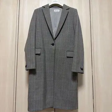 PLST 체크 무늬 롱 코트 그레이