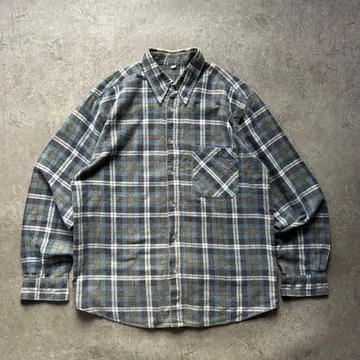 80s90s 프린트 플란넬 셔츠 L 상당 블루 x 네이비 x 카키