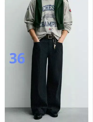 CHAMPION x ZARA 스트라이프 배기 핏 청바지 36