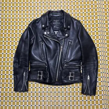 MAISON DE REEFUR 블랙 가죽 더블 라이더 자켓