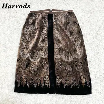 [ 새상품급 ] Harrods 실크 혼방 벨로아 스커트 2 브라운