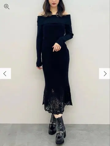 레이스 트리밍 오프숄더 니트 원피스