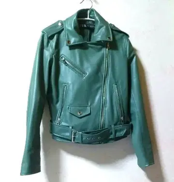 ZARA 자라 여성용 더블 라이더 인조 가죽 그린 S 사이즈