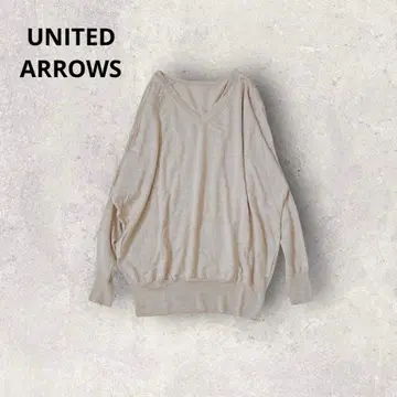 유나이티드 애로우즈 스웨터 리브 니트 V넥 드롭 숄더 무지