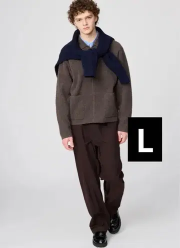 새상품 유니클로C 이지 와이드 테이퍼드 팬츠 다크 브라운 L 사이즈