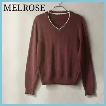 새상품급 멜로즈 V넥 스웨터 L 버건디 아가일조 와인 레드