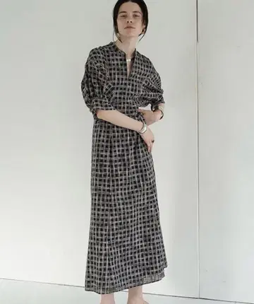 CLANE 시스루 체크 암 원피스