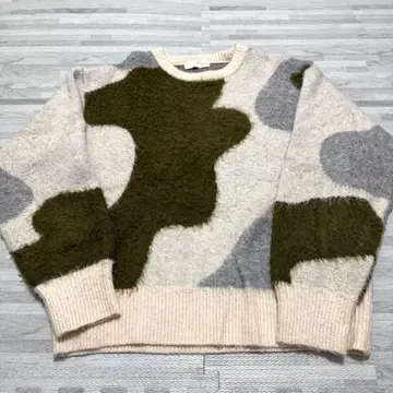 샤기 니트 카모플라쥬 패턴 긴팔 니트 스웨터 M