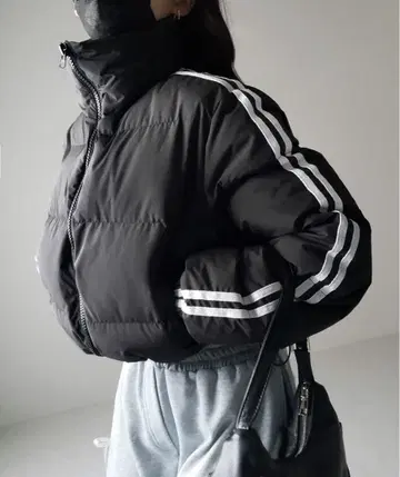 사이드 라인 나일론 숏 퍼프 다운 자켓 블랙 미밈 셀렉