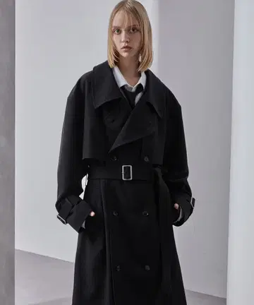 Loose 모드 오버 하이넥 트렌치코트 블랙 XS 사이즈