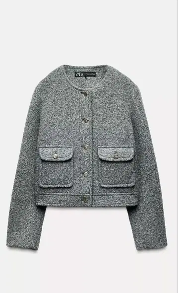 ZARA 부클레 숏 자켓 노카라