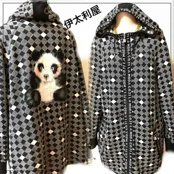 이타리야 팬더 자수 풀 집업 후드 부착 후드티