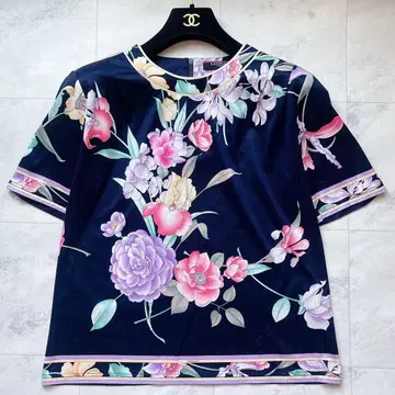 컨디션 최상 레오나르 반팔 블라우스 트리밍 꽃무늬 L 여성용