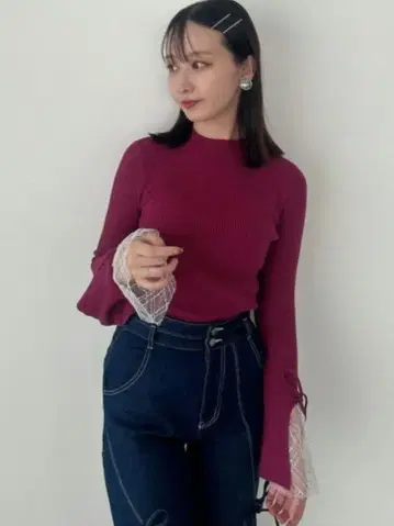 dazzlin 헤임 레이스 리브 니트탑