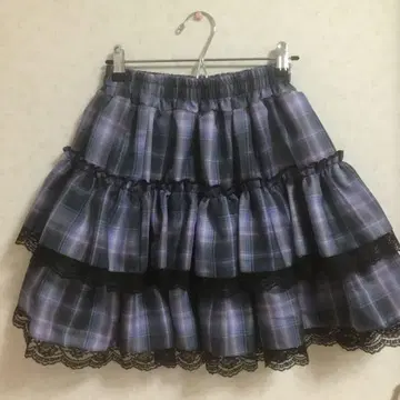 VOLCAN & APHRODITE 체크 무늬 프릴 스커트 보라색 퍼플