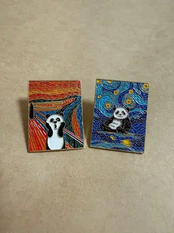 팬더 에나멜 아트 핀 배지 2개 세트